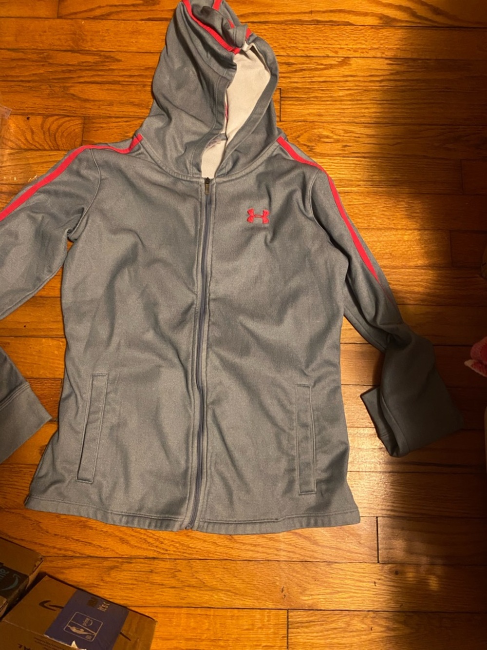Under Armour Gray Zip Hoodie with Pink Trim
